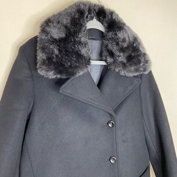 NWT Acne Studios Omana Wool Trech Black Pea Coat Fake Fur Collar Size 6 - Picture 4 of 11